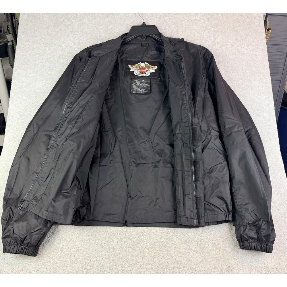 Harley Davidson Womens XL Black Nylon Rain‎ Jacket Full Zip Packable